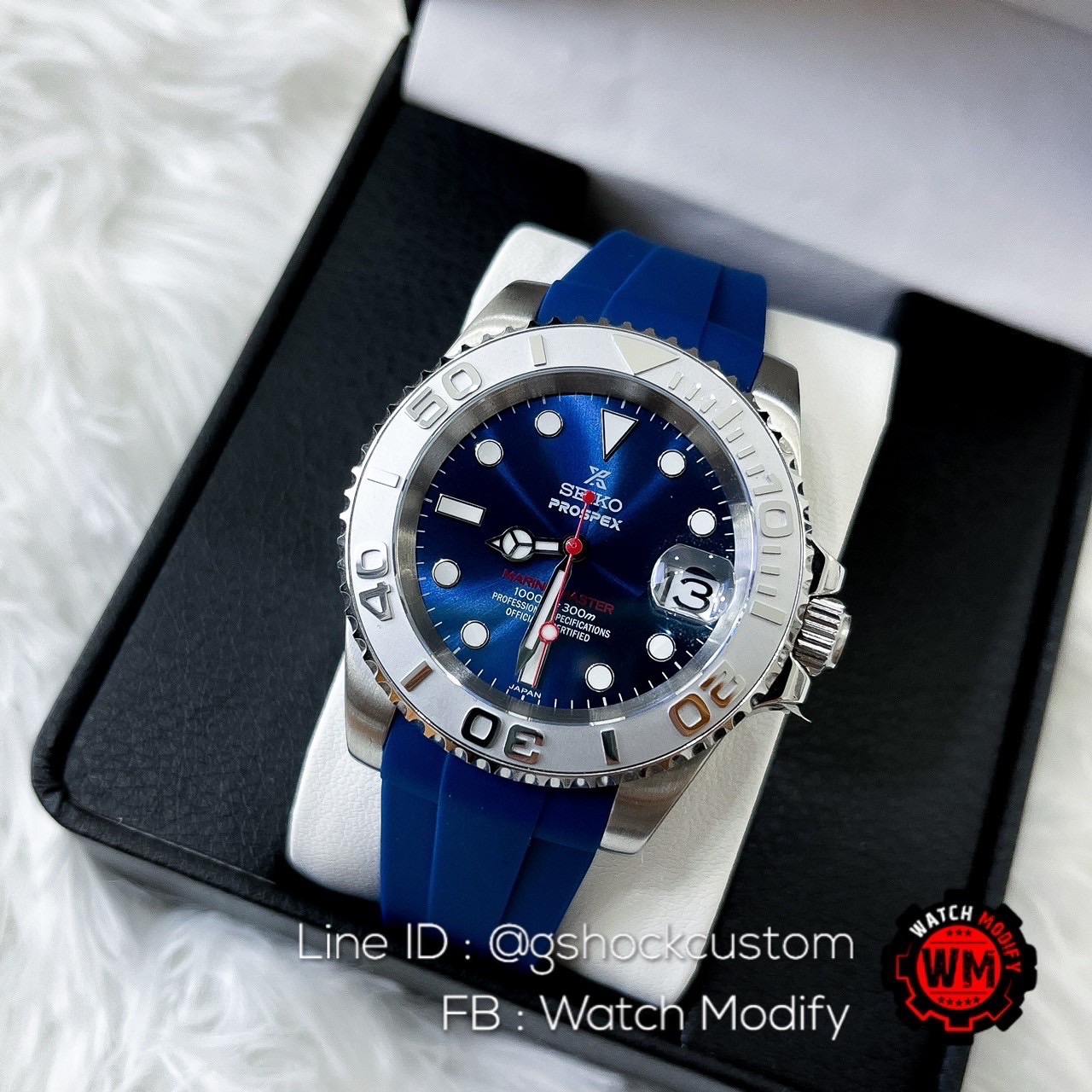 SeikoMod Yacht Master Rhodium Blue Dial with Rubber Strap Very Premium Edition