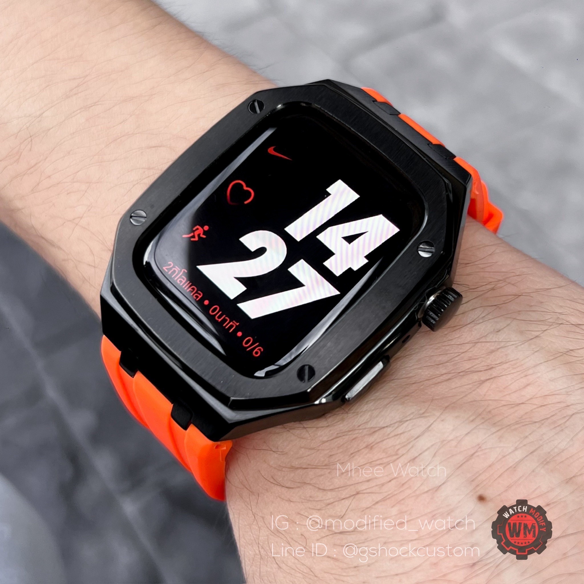 Luxury Case Apple Watch Stainless Rubber PVD Black Orange Strap For44,45MM (ราคาเฉพาะเคส)