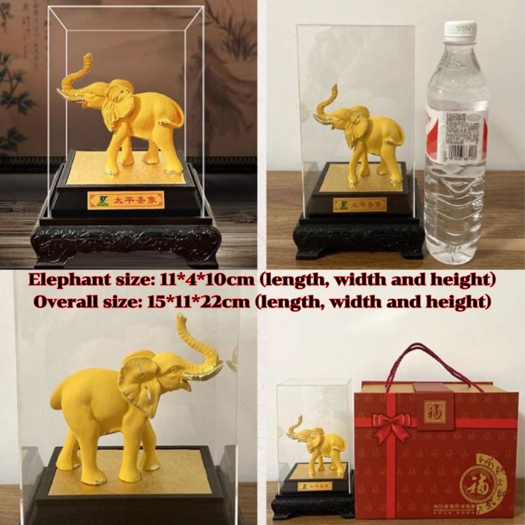 CT232B176 HAOYUN ช้างมงคล สีทอง มงคล ของขวัญเลื่อนตำแหน่ง ของขวัญขึ้นบ้านใหม่ ขนเงินขนทอง รับทรัพย์ โมเดลทรายทอง