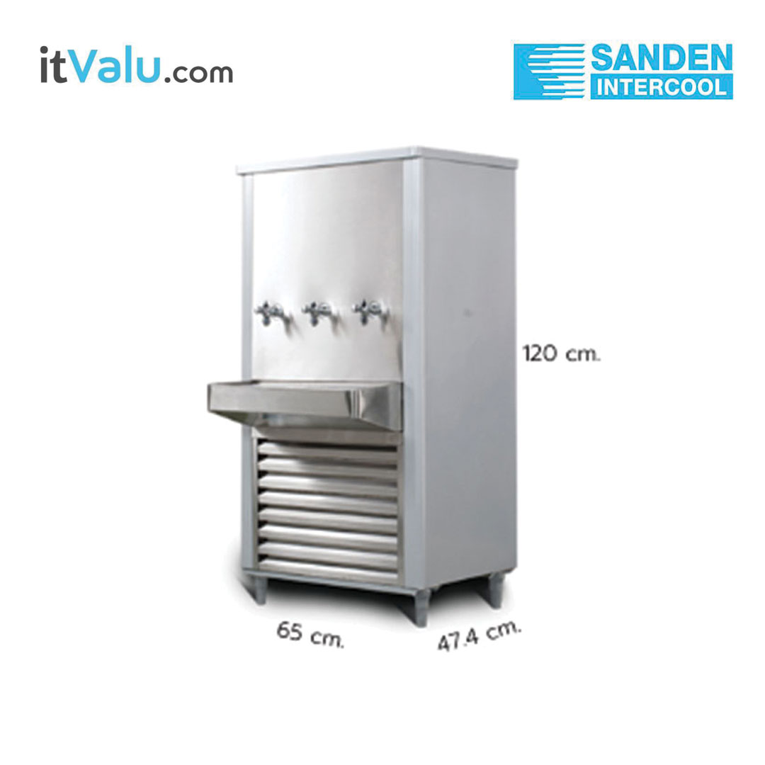 ตู้ทำน้ำเย็นสเตนเลส SANDEN 3 ก๊อก รุ่น SWC-325 S ความจุ 108 ลิตร / 3.81 คิว ขนาดตู้ 65 x 47.4 x120 ซม. รับประกัน 1 ปี