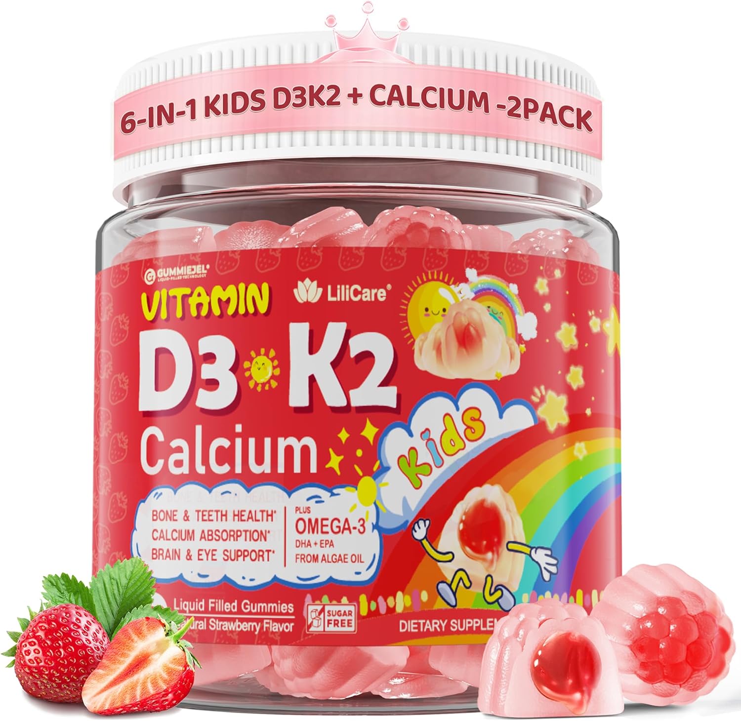 LILICARE Vitamin D3 K2 + Calcium Liquid-filled Gummies สำหรับเสริมสร้างกระดูกและฟันให้แข็งแรง