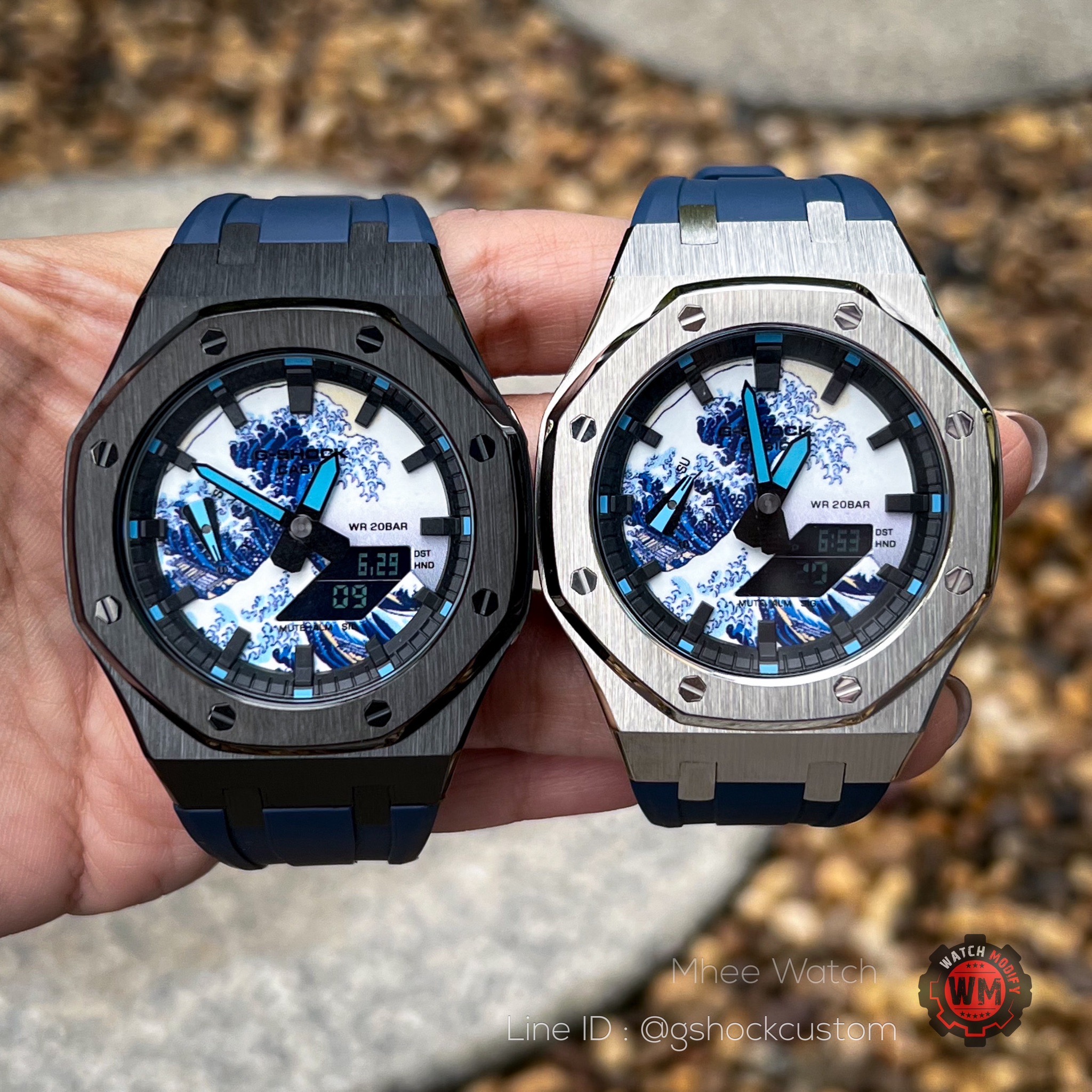 G-Shock AP Casioak Blue Japanese Wave Dial Metal Bezel Rubber Strap