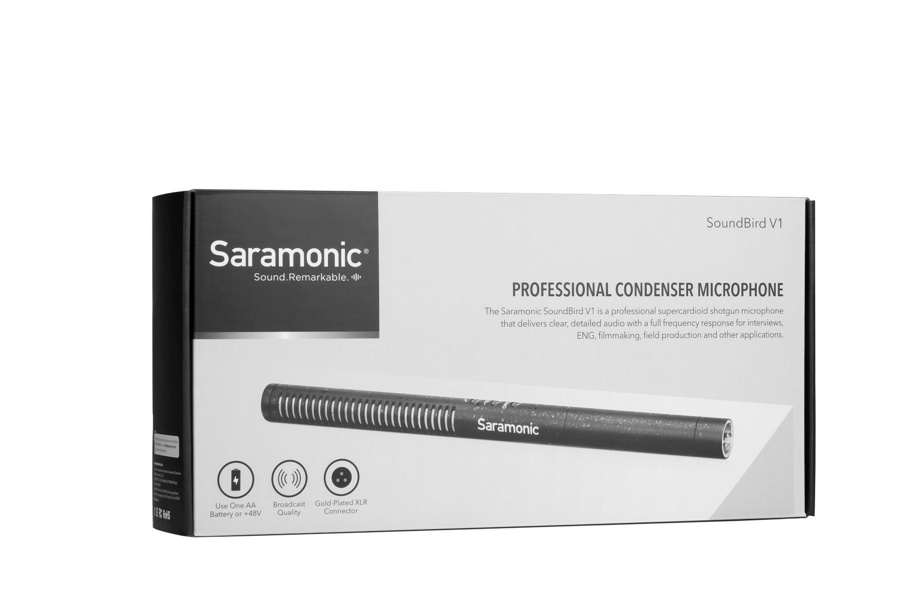 Saramonic SoundBird V1 ไมโครโฟนช็อตกันติดหัวกล้องไมค์คอนเดนเซอร์ XLR ทิศทางรับเสียงเป็นแบบซุปเปอร์คาร์ดิออยด์