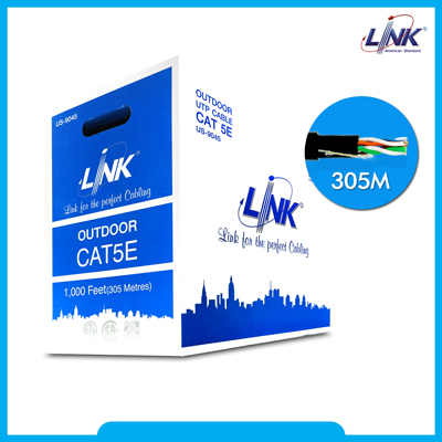 US-9045 CAT5E Outdoor UTP PE Cable (Double Jacket), Bandwidth 350MHz, CMX Black Color 305 M./Pull Box
