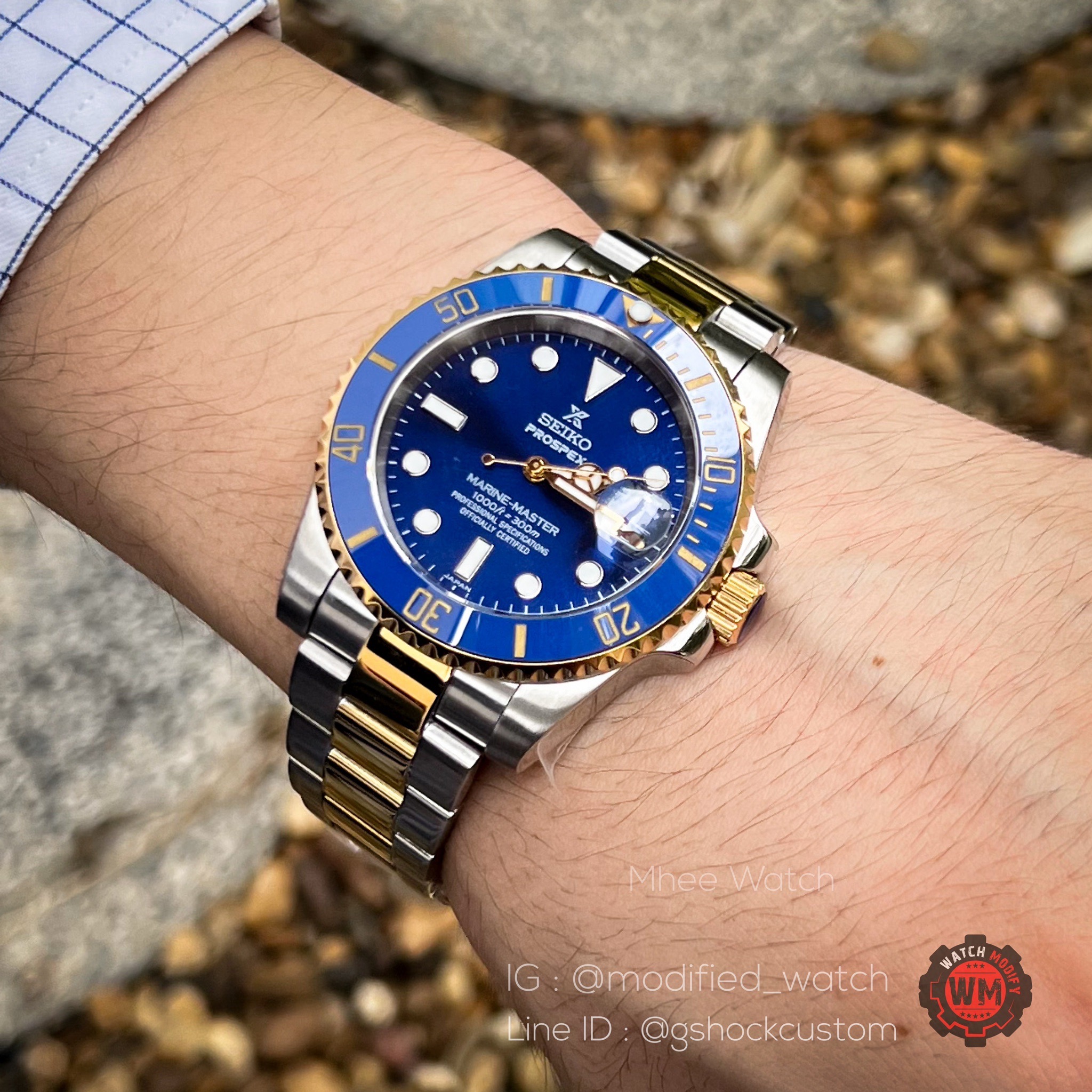 Seiko Modified Submarine Date New Blue Dial Twotone Oyster Steel Strap