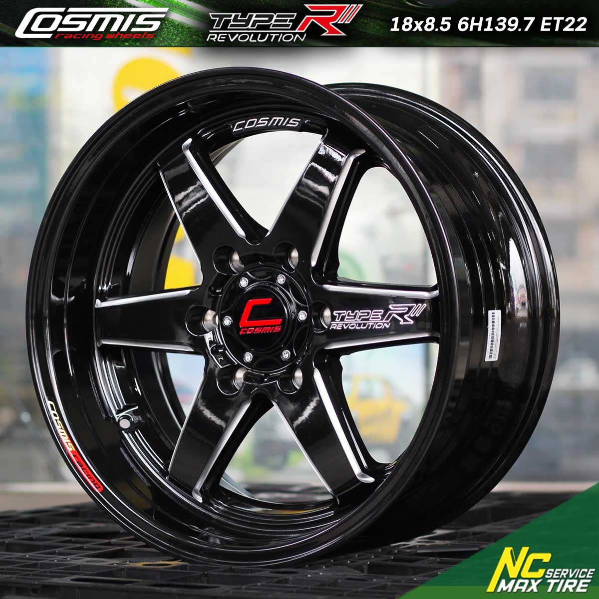 ล้อแม็กขอบ18 / Cosmis : Type-R Revolution / 18x8.5 6H139.7 ET22 / ล้อแม็กสีดำCNCข้างก้านCNCตัวหนังสือ / ล้อแม็กสำหรับรถกระบะ / NCล้อแม็ก