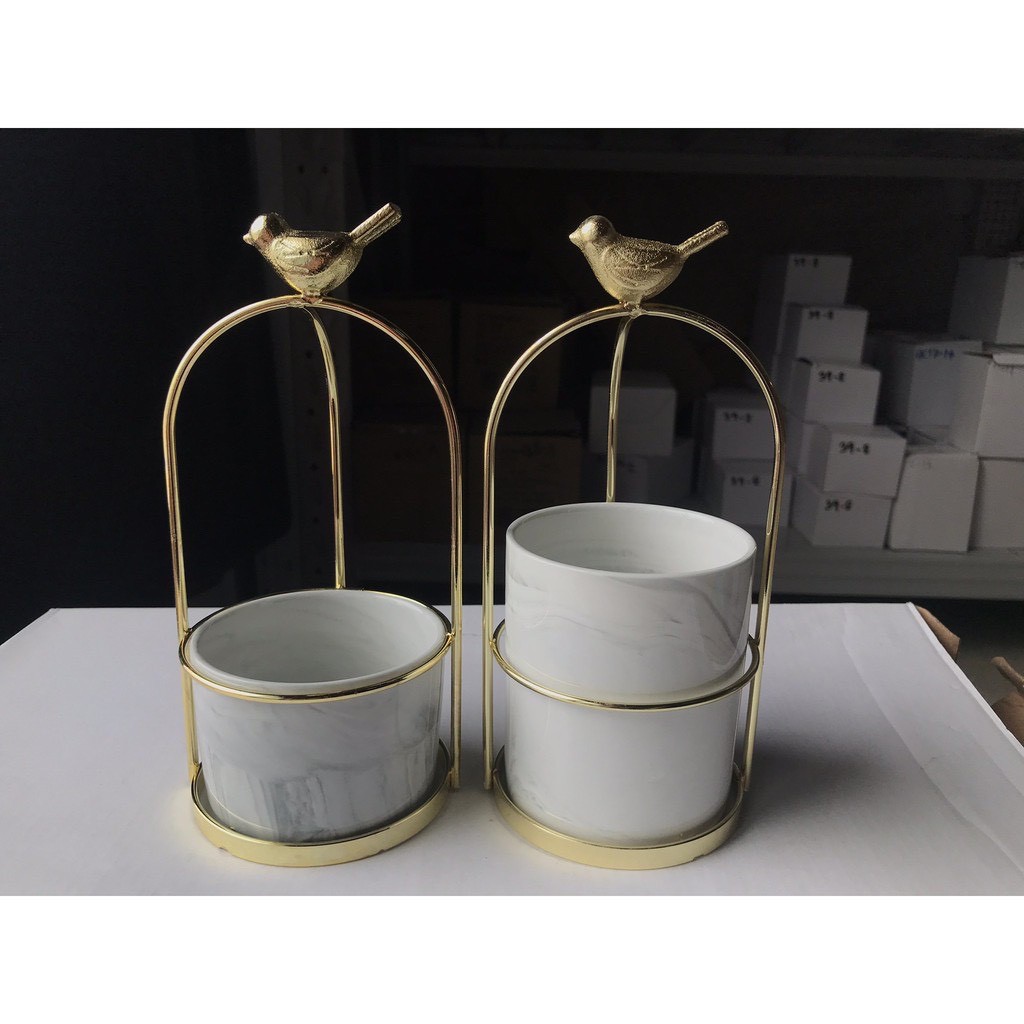 TS061D028 DECHOME กระถางเซรามิก กระถางแขวน กระปุกเซรามิค กระปุกเซรามิคราวนก กระถางต้นไม้