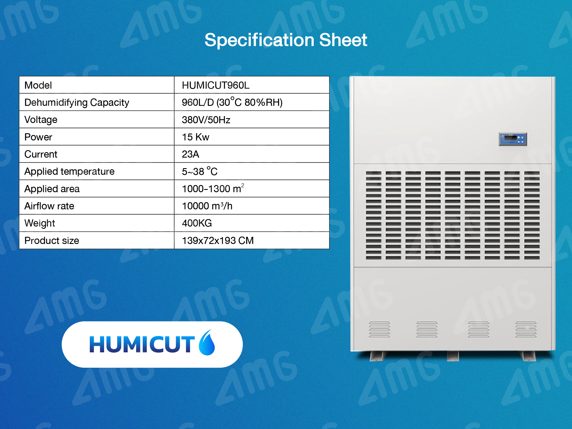 HUMICUT เครื่องลดความชื้นอุตสาหกรรม ขนาด 960 ลิตร รุ่น Humicut 960L (ระบบไฟฟ้า 3 เฟส)