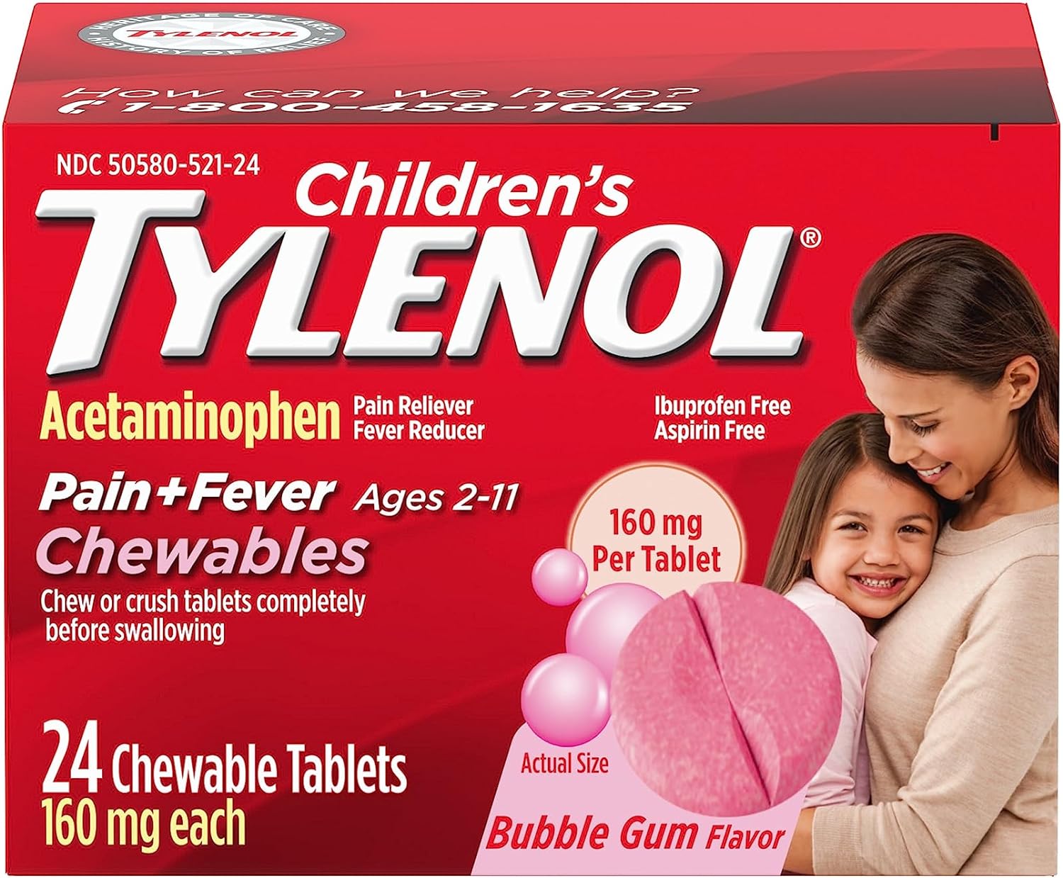 Tylenol Children's Pain Fever Chewable ยาแก้ปวด ลดไข้ สำหรับเด็กแบบเม็ดเคี้ยว 24 เม็ด