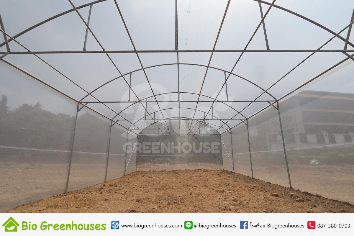 โรงเรือนเมล่อน ทรงจั่วโค้ง ขนาด 6x12ม. พร้อมราวแขวน 4หลัง จ.ชลบุรี