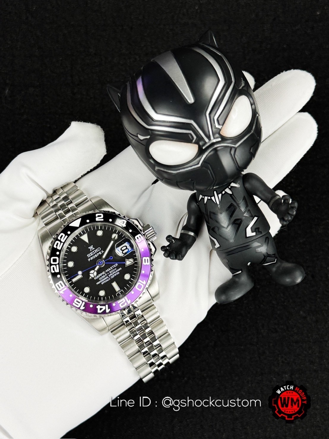 Seikomod GMT movement Black Panther Jubilee Strap with Stainless Steel Buckle