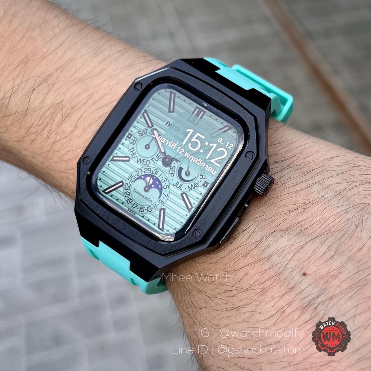 Case : Apple Watch 44mm และ 45mm Black Stainless Tiffany Blue Rubber สายสีฟ้าเทอคว้อยท์ สีเขียวมิ้นท์ ตามภาพ