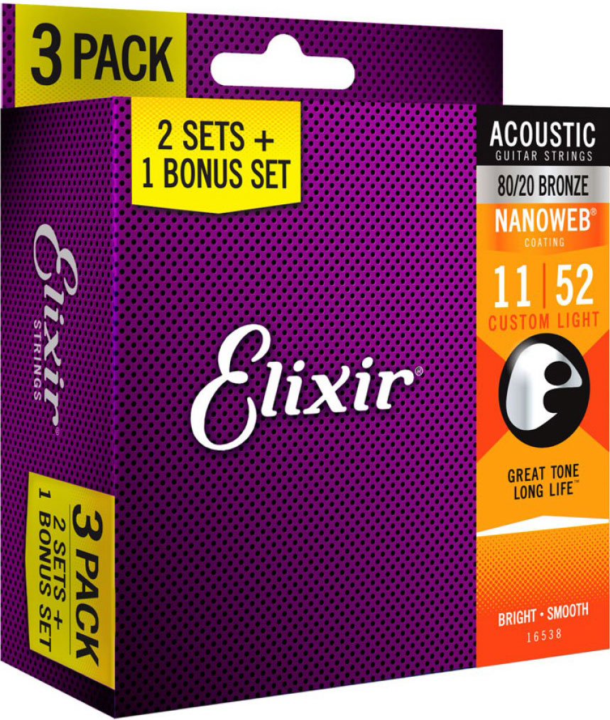 สายกีตาร์โปร่ง Elixir AC.80/20 Nano .011-3SET PACK #16538