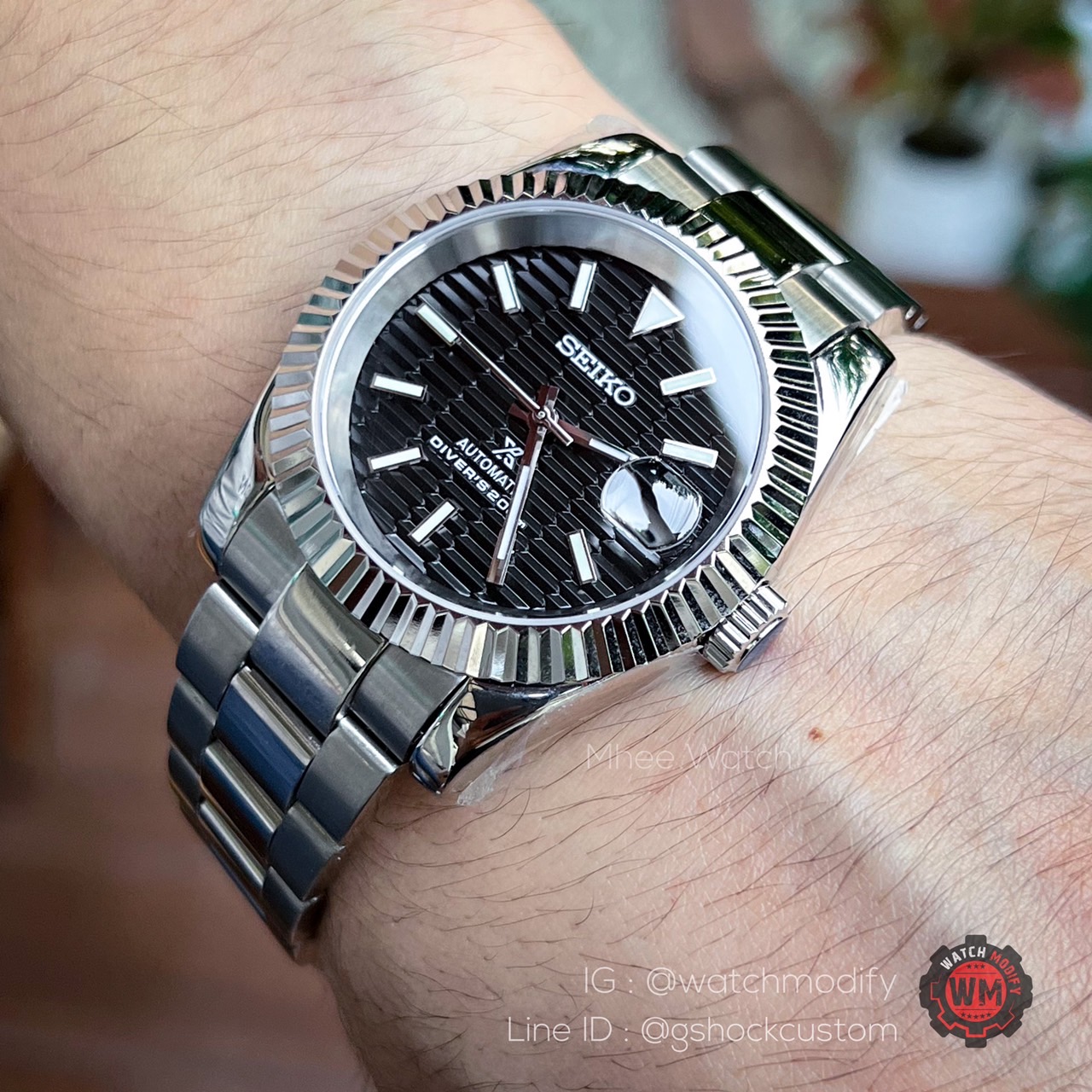 SEIKO Mod Datejust Wave Black Dial 39mm Oyster Strap