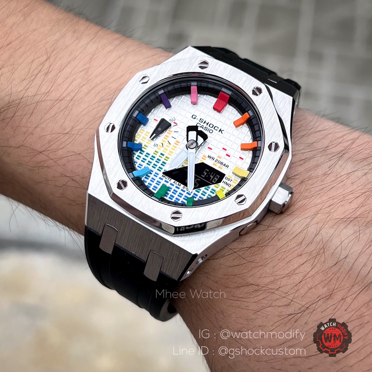 G-Shock Customized AP Style White Music Dial Silver Case Gen4 Black Rubber