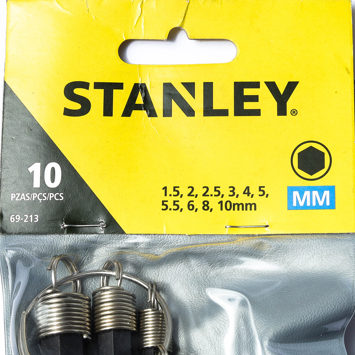 ชุดประแจแอล หัว 6 เหลี่ยม ก้านดำ แบบเข้าห่วง สแตนเล่ย์ (STANLEY) รุ่น 69-213 1 ชุด 10 ชิ้น ประกอบไปด้วยขนาด 1.5, 2, 2.5, 3, 4, 5, 5.5, 6, 8, 10 มม.