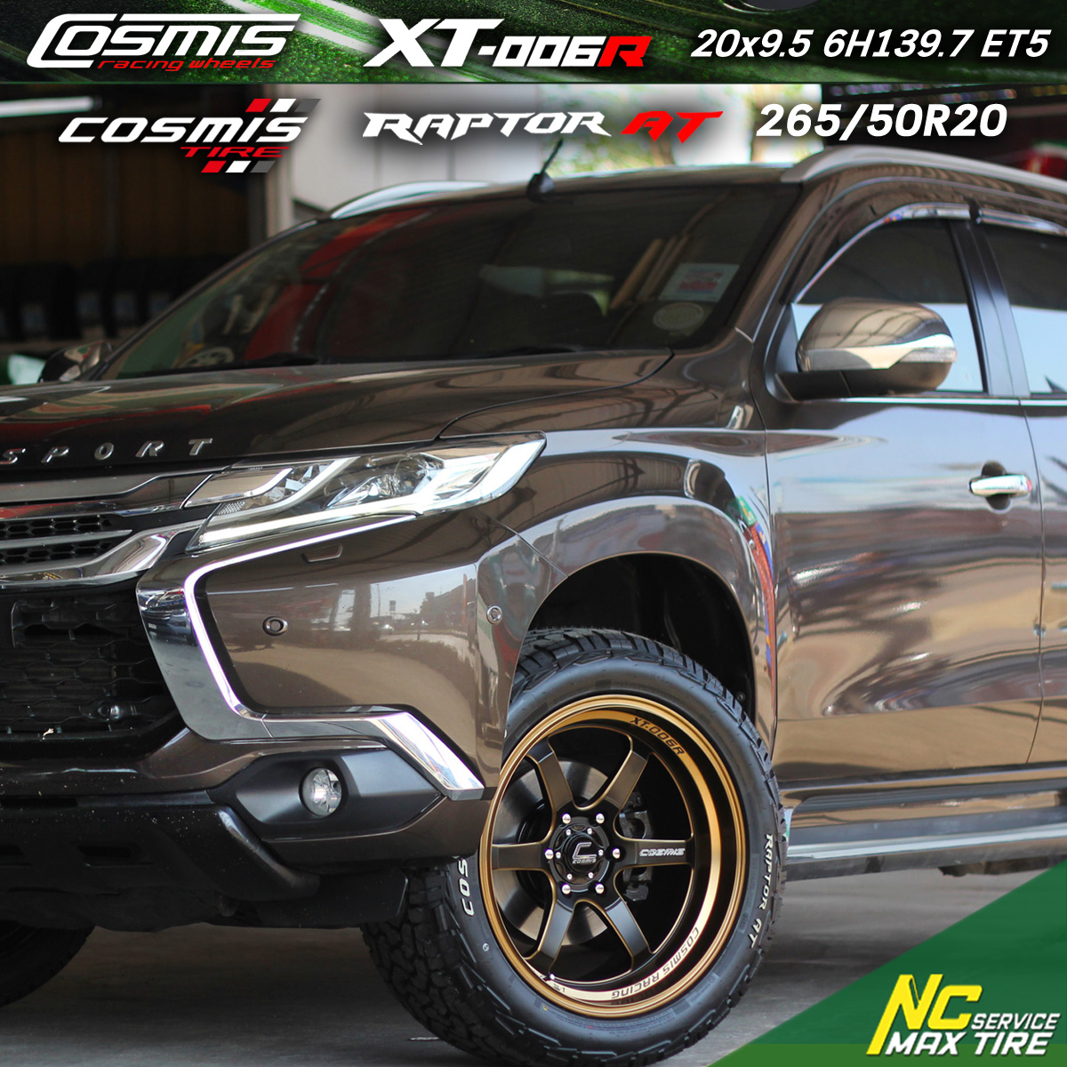 Mitsubishi Pajero Sport / ล้อแม็กขอบ20 / Cosmis / XT-006R / 20x9.5 6H139.7 ET5 / Raptor AT / 265/50R20 / SUV / PPV