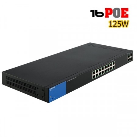 Linksys LGS318P Switch PoE 16-Port Gigabit Smart Management 2-Port SFP/RJ45 Combo, Total Budget 125W, Spanning Tree/Link Aggregation/VLAN Support