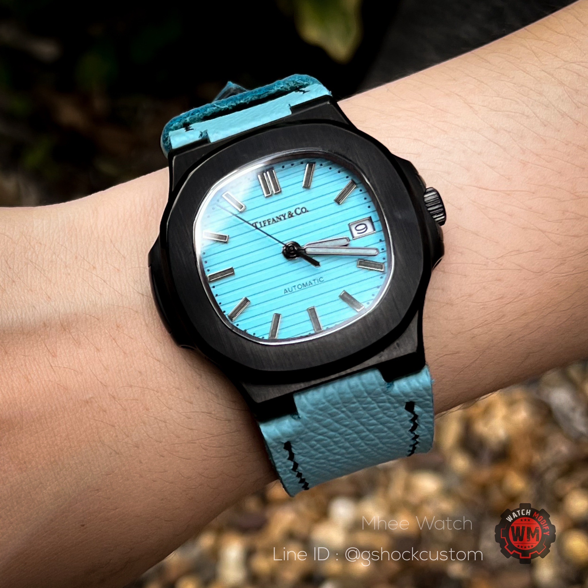 SeikoMod Black Tiffany Color Nautilus Design Leather Strap Tiffany Blue Color