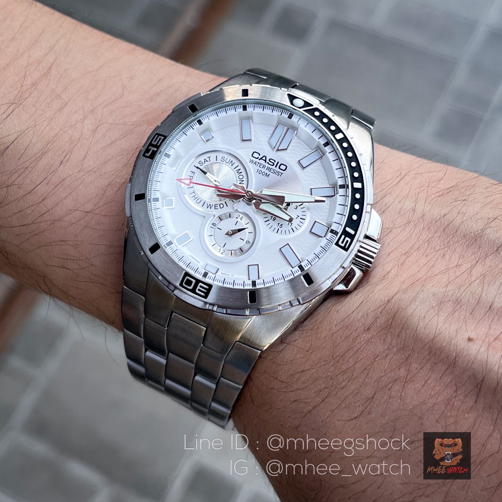 Casio Gsteel Chronograph White Dial ของแท้