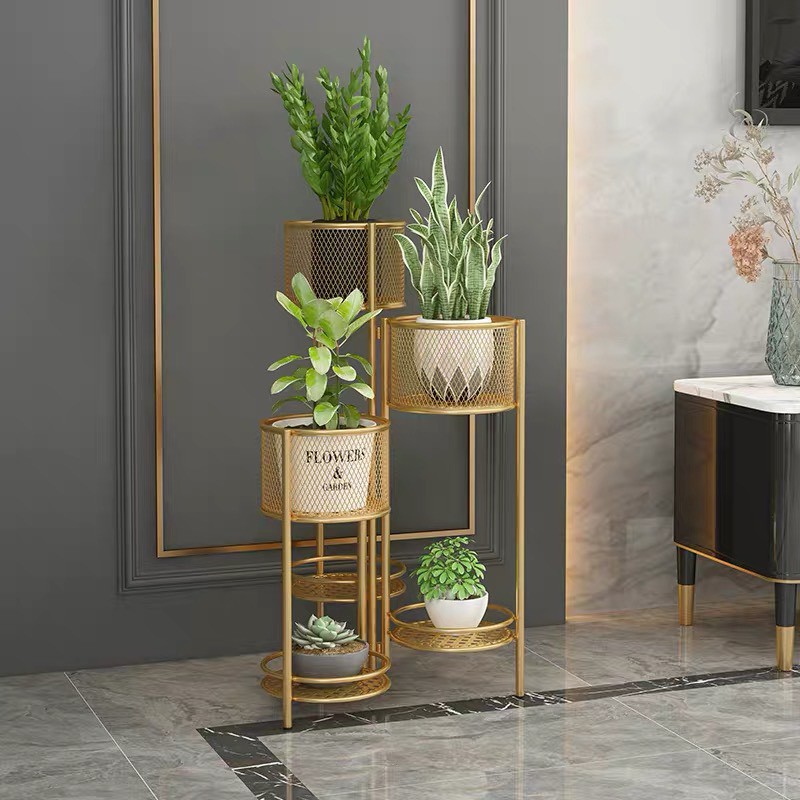 TS061J009 TROPACL ชั้นวางกระถางต้นไม้สีทองไล่ระดับ ชั้นวางของ ชั้นวางต้นไม้ ชั้นวางสีทอง GOLD SHELF