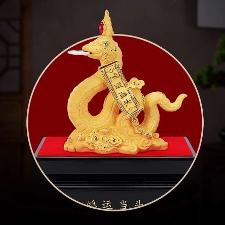 CT225B163 HAOYUN รูปปั้นงูมงคล งูทอง ปีมะเส็ง Snake ของมงคล ของขวัญเลื่อนตำแหน่ง ของขวัญขึ้นบ้านใหม่