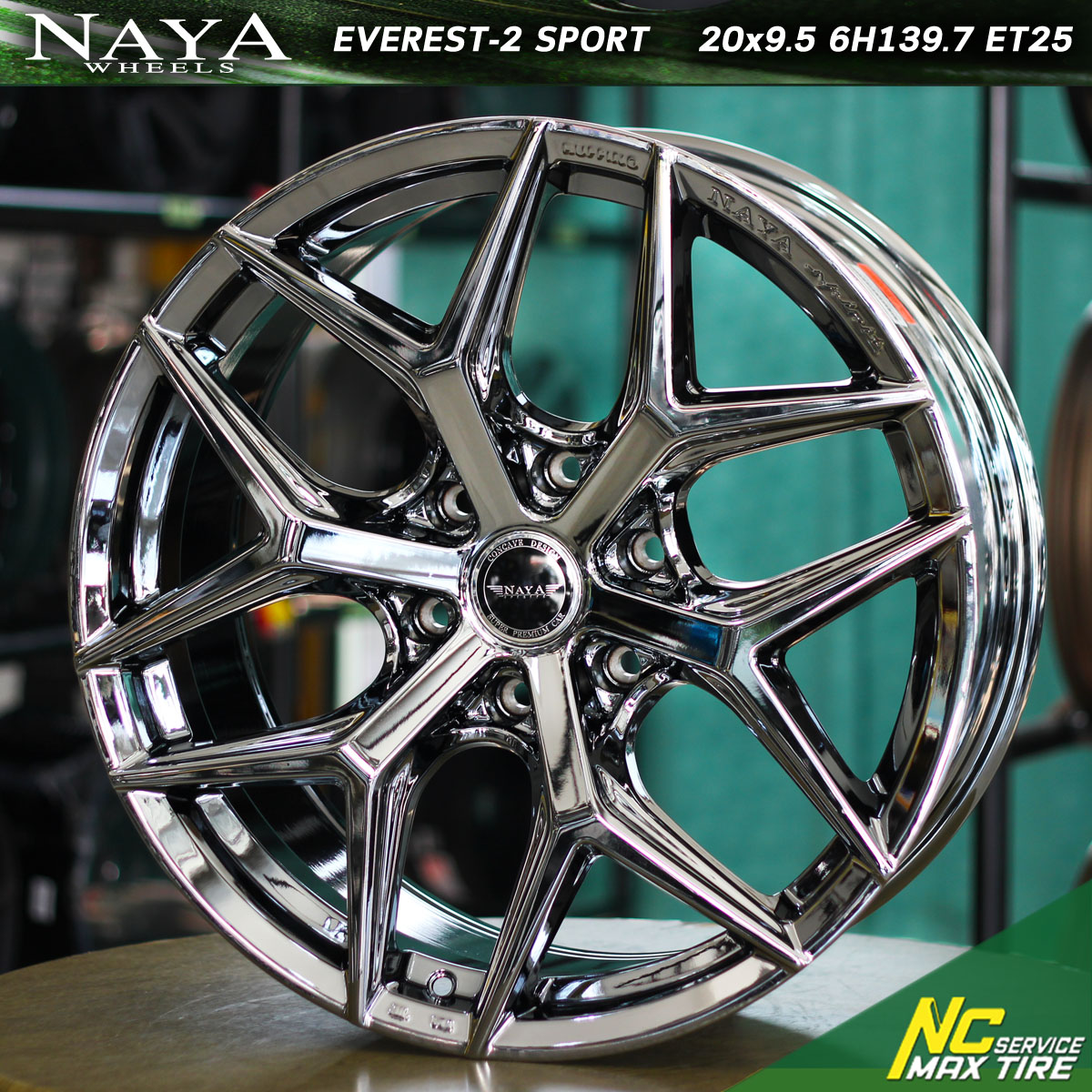 ล้อแม็กขอบ20 / Cosmis / NAYA / Everest-2 Sport / ล้อแม็กสีพิเศษ / ล้อแม็กสวยๆ / 20x9.0 6H139.7 ET35 / ล้อแม็กสีแบล็คโครมทั้งวง / ล้อแม็กสำหรับกระบะตัวสูง / SUV / PPV / NC