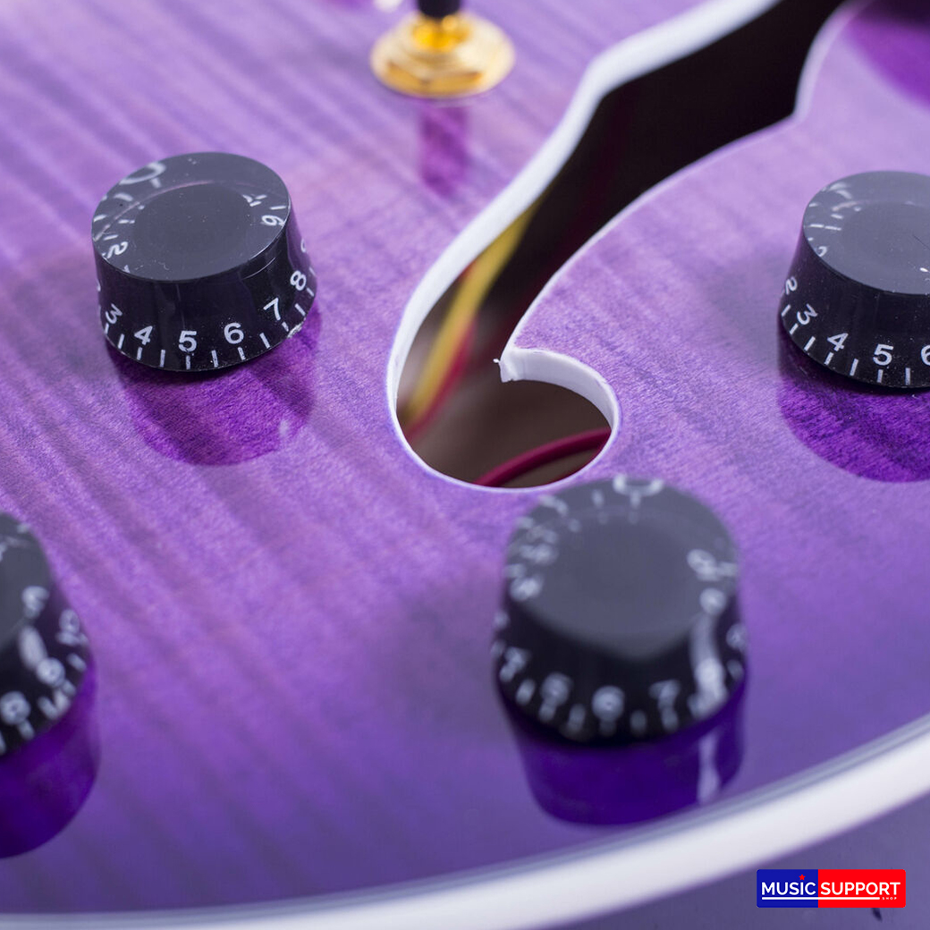 กีตาร์ไฟฟ้า GROTE Semi-Hollow Purple Flame Maple Top Gold Hardware