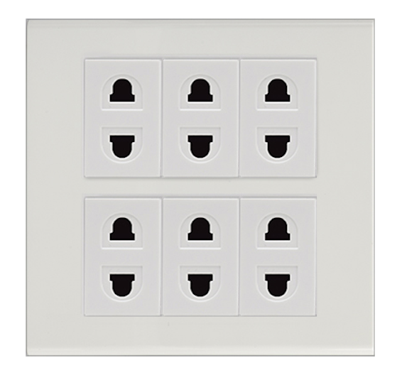 หน้ากาก 6 ช่อง พร้อม เต้ารับเดี่ยว 2 ขา