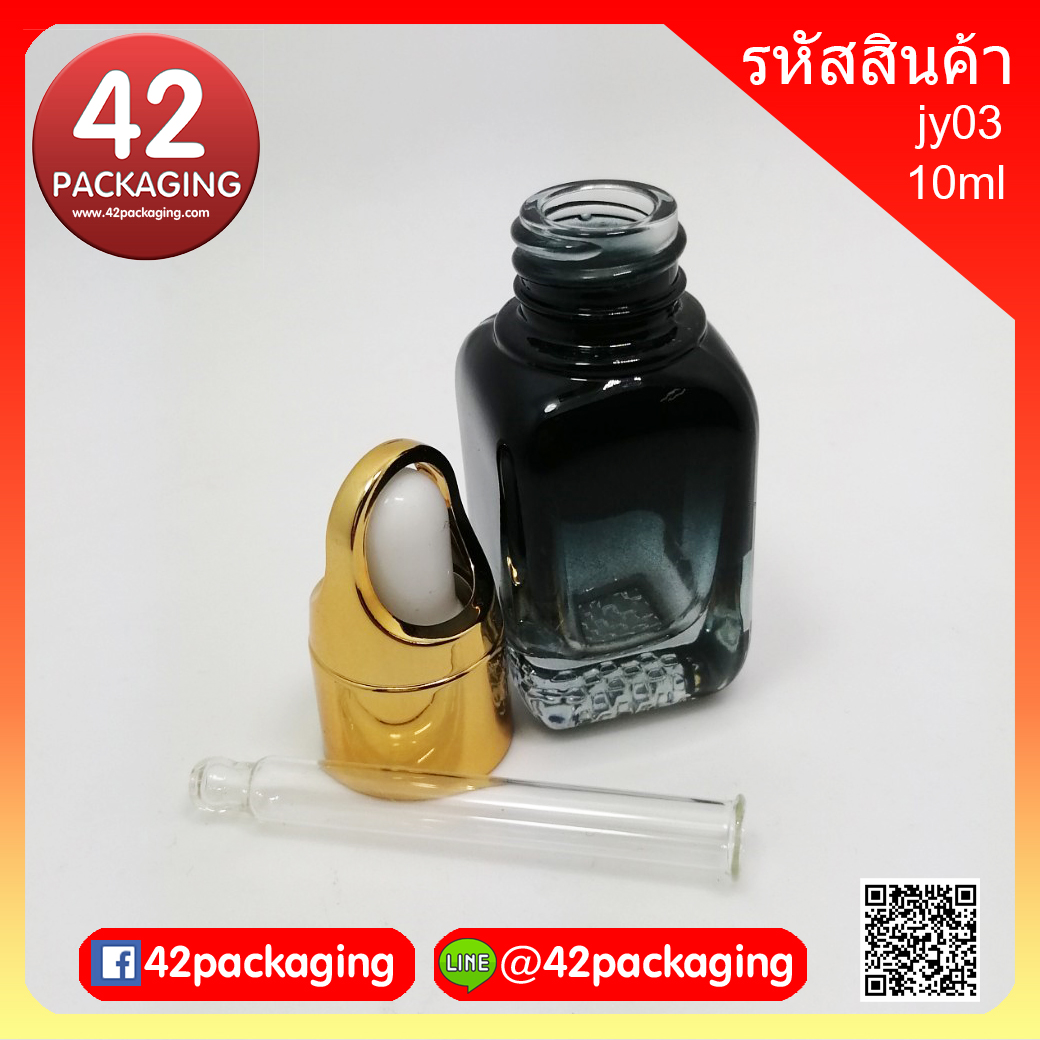ขวดแก้วอโรมา ทรงเหลี่ยมตรง สีพ่นดำ 10มล. ดรอปกระเช้าทองเงาครอบหัว (7473+572+2856+7609)