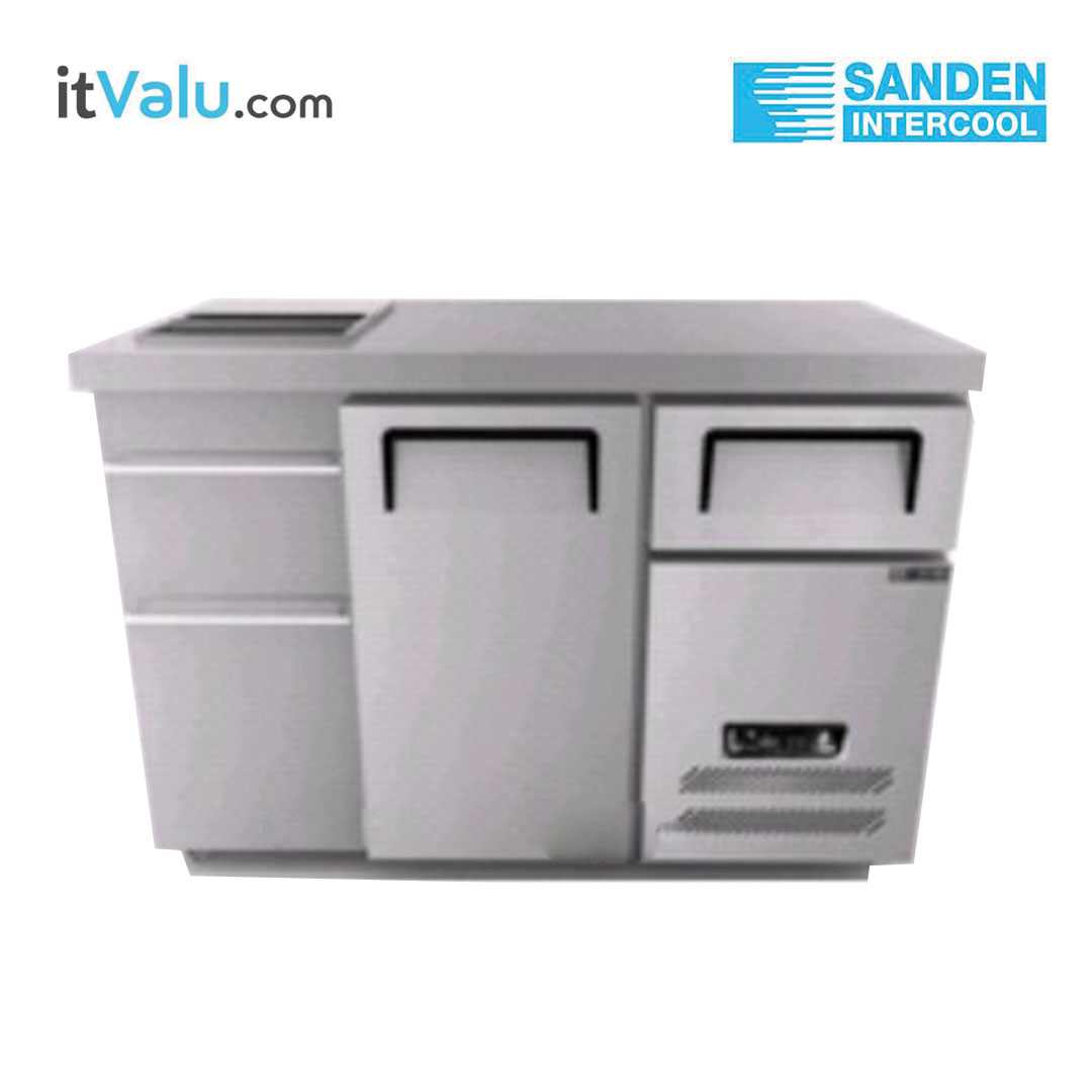 ตู้แช่เคาน์เตอร์สแตนเลส Sanden พร้อมถังน้ำแข็งและลิ้นชัก รุ่น STK3-1206AR ความจุ 105 ลิตร กว้าง 120 ซม. ลึก 65 ซม. สูง 85 ซม. รับประกันความเย็น 1 ปี รับประกันคอมเพรสเซอร์ 1 ปี