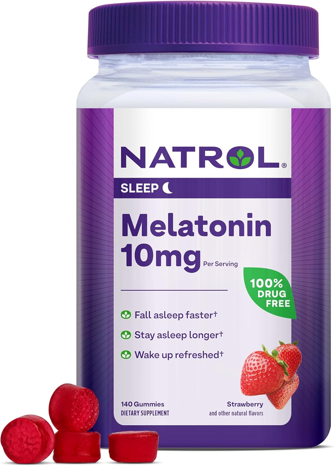 Natrol 10 mg Melatonin Gummies เมลาโทนินเพื่อการนอนหลับ เยลลี่รสสตรอเบอร์รี่ ขนาด 140 เม็ด