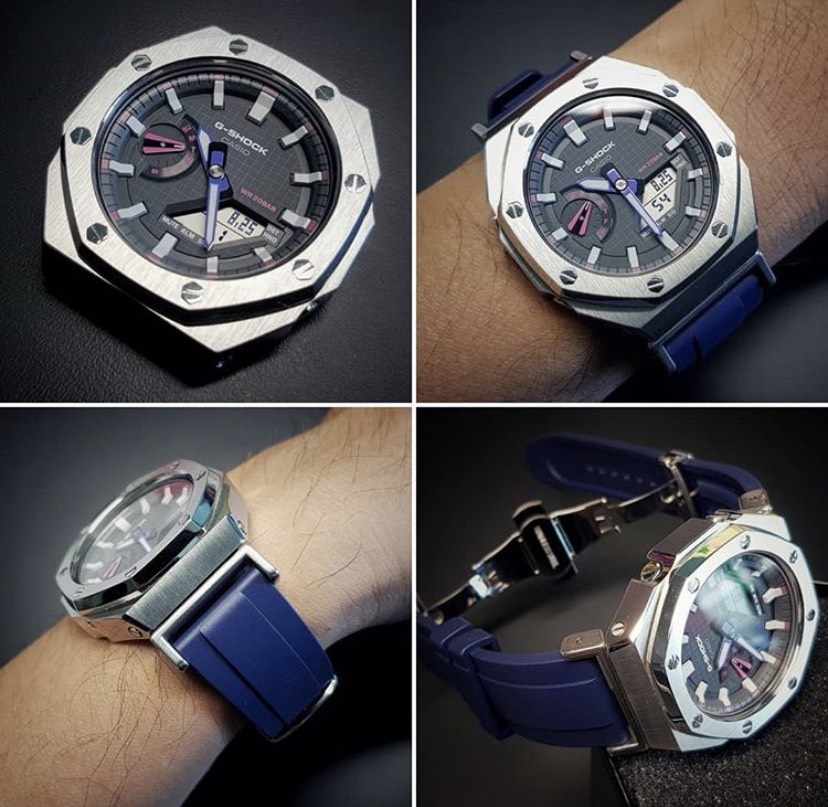 G-Shock Casioak Ap MetalสายRubber Butterfly สายNavy Blue