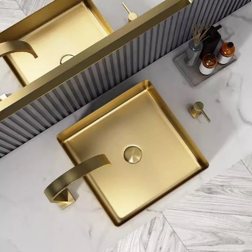 CT196D097 TSUKAERU Luxury wash basin อ่างล้างมือทรงสี่เหลี่ยมจตุรัส อ่างสีทอง เคาน์เตออร์สีทอง