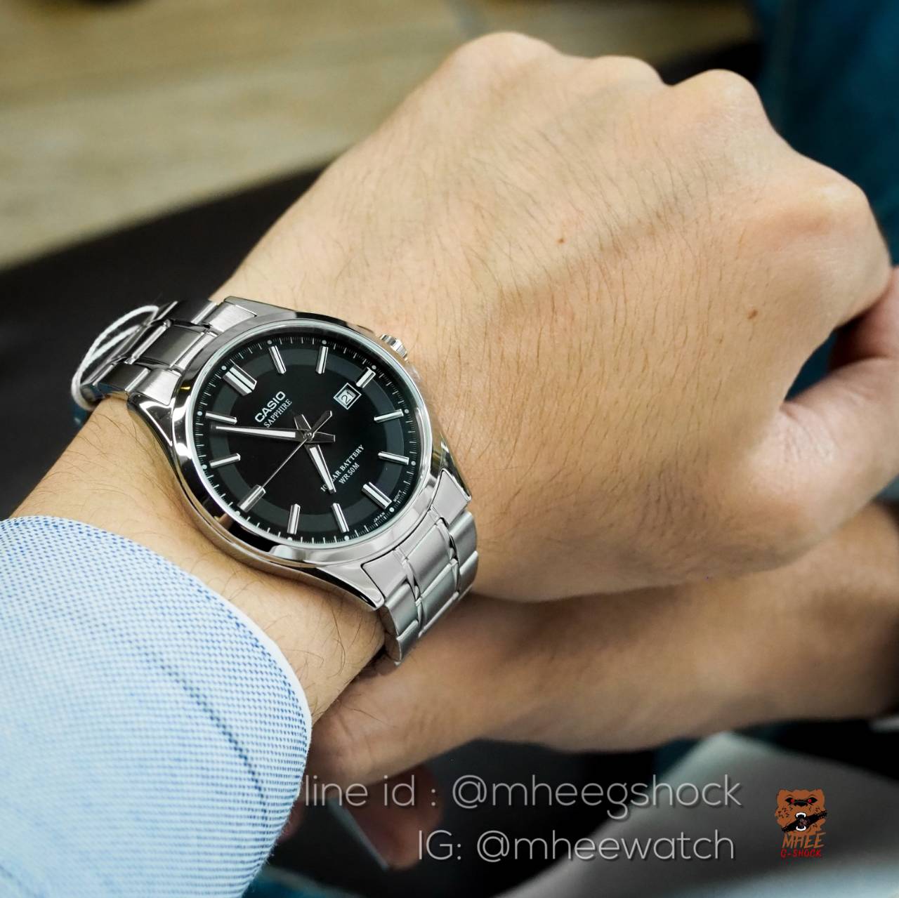 Casio Black Silver ตัวท๊อป Sapphire สายสแตนเลส ของแท้ประกันศูนย์