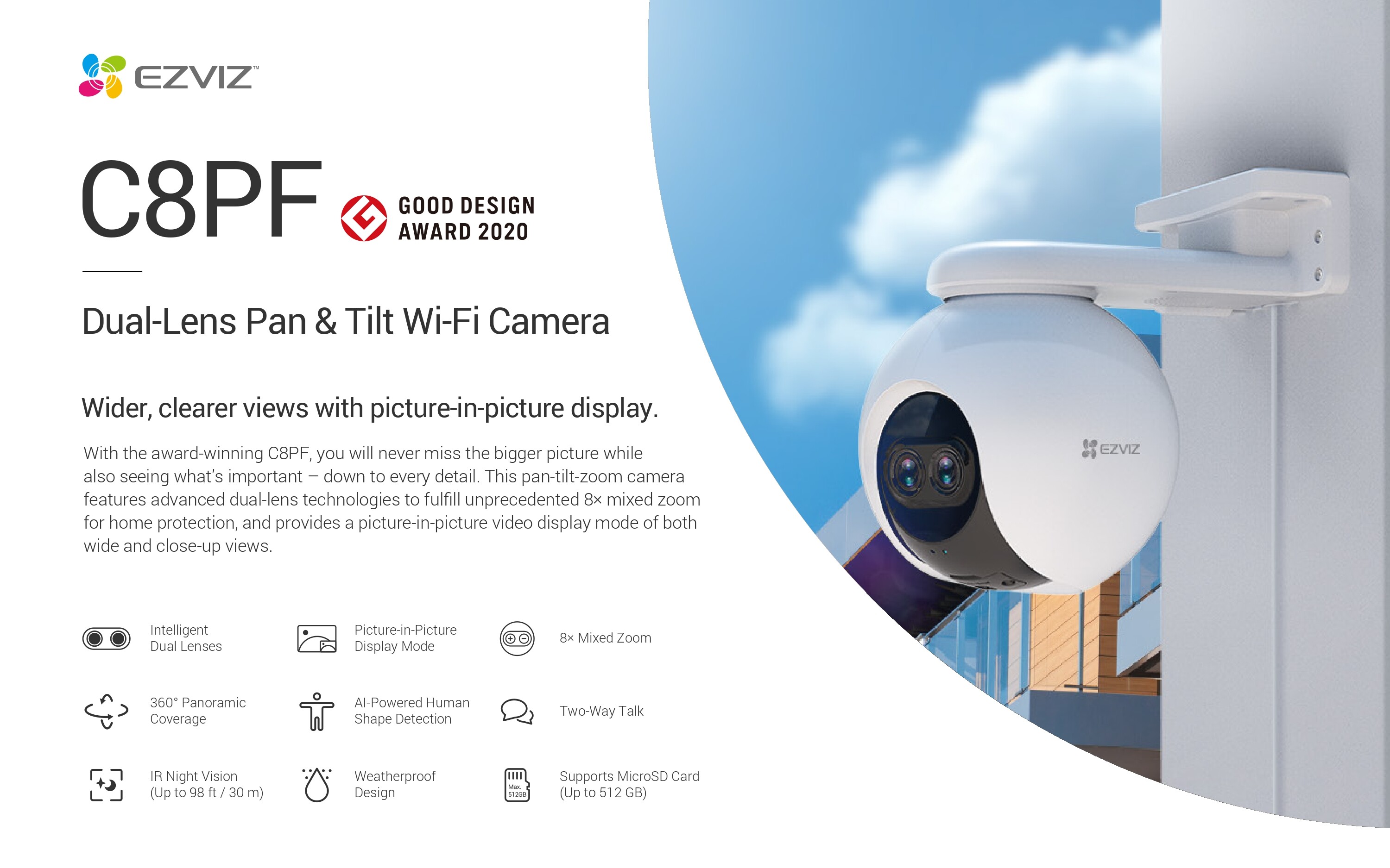 2 MP Wifi PT Outdoor Dome Zoom IP Camera รุ่น C8PF