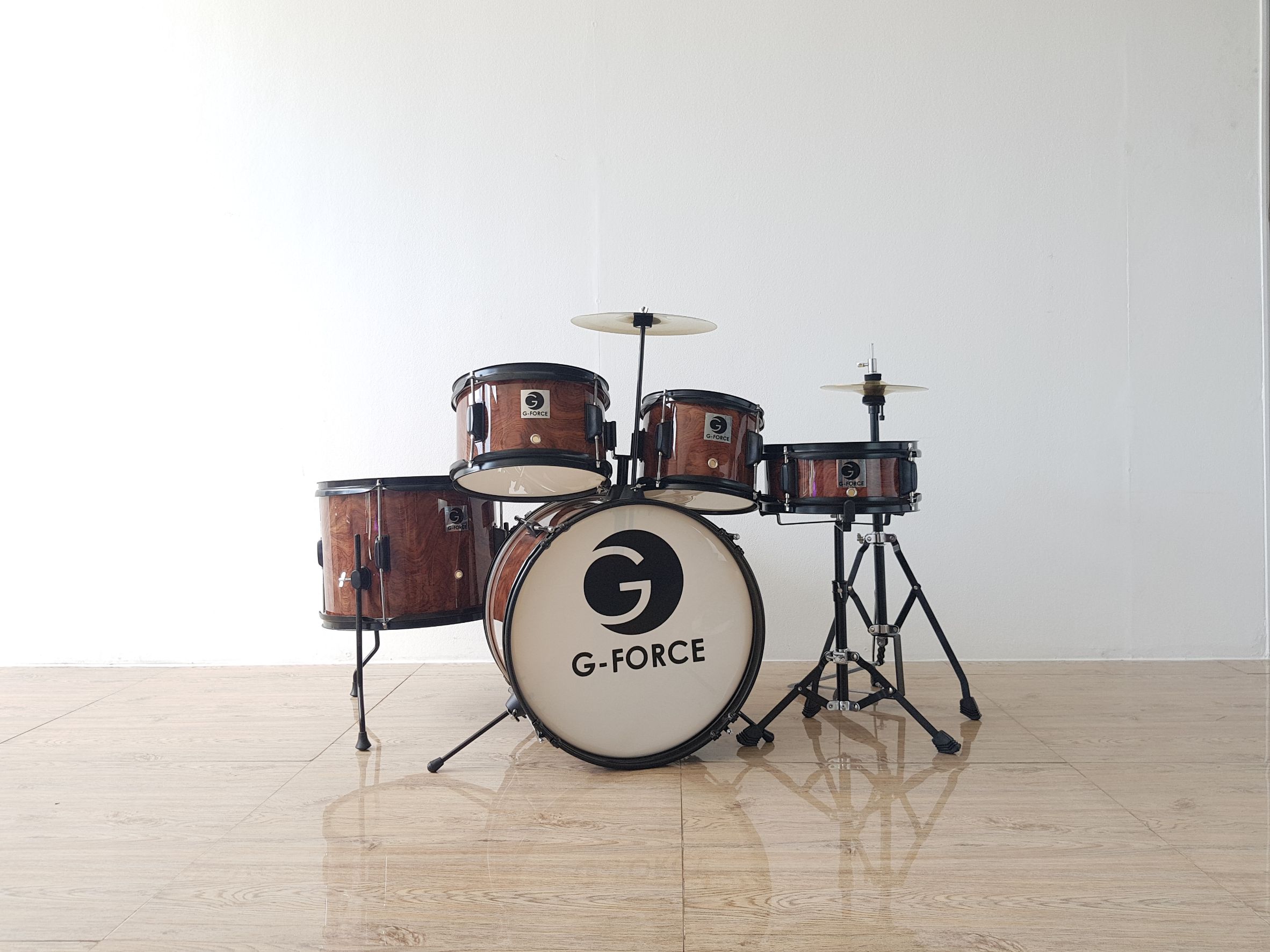G-Force กลองชุดเด็ก 5 ใบ ขอบดำ สีไม้เข้ม GGF-KT2105A(BWD)