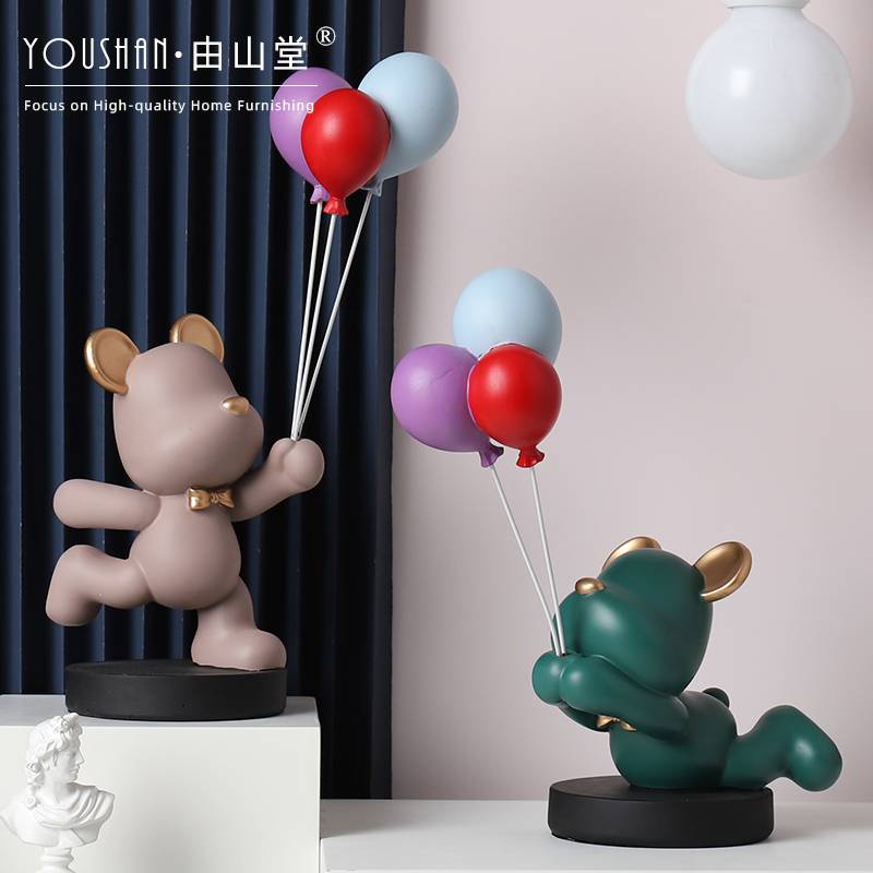 CT076B072 FAMITOSS โมเดลหมี หมีถือลูกโป่ง หมี ของแต่งบ้าน หมีแต่งบ้าน หมีแต่งห้อง