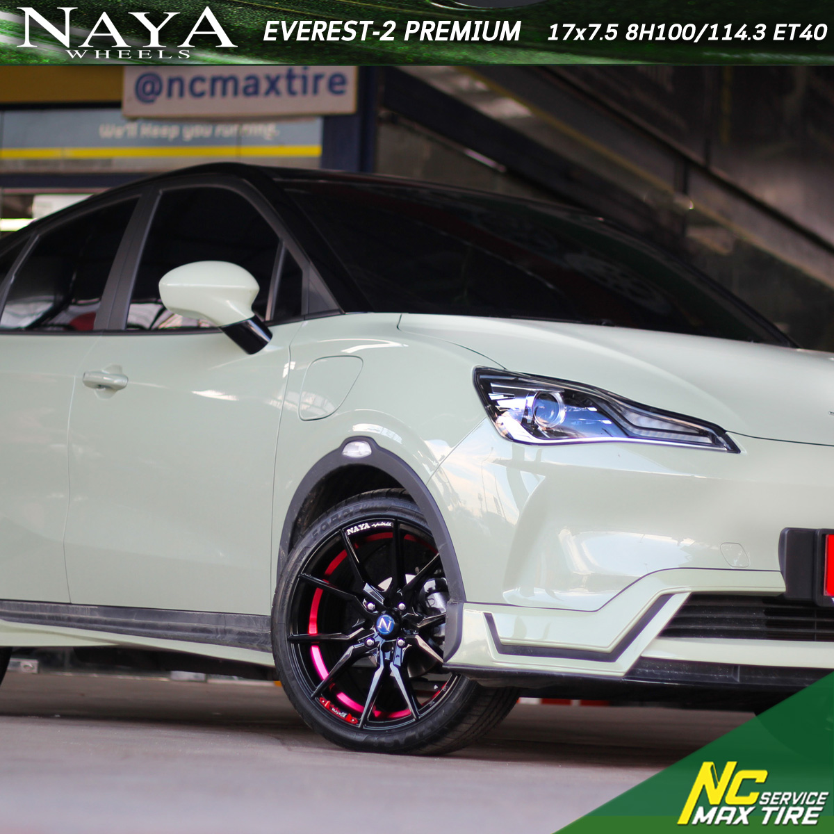 NETA-V / EV / รถไฟฟ้า / ล้อแม็กสำหรับรถไฟฟ้า / NAYA / EVEREST-2 / PREMIUM / ล้อแม็กสีดำท้องแดงกลึงตัวหนังสือ / 17X7.5 4H114.3 ET30