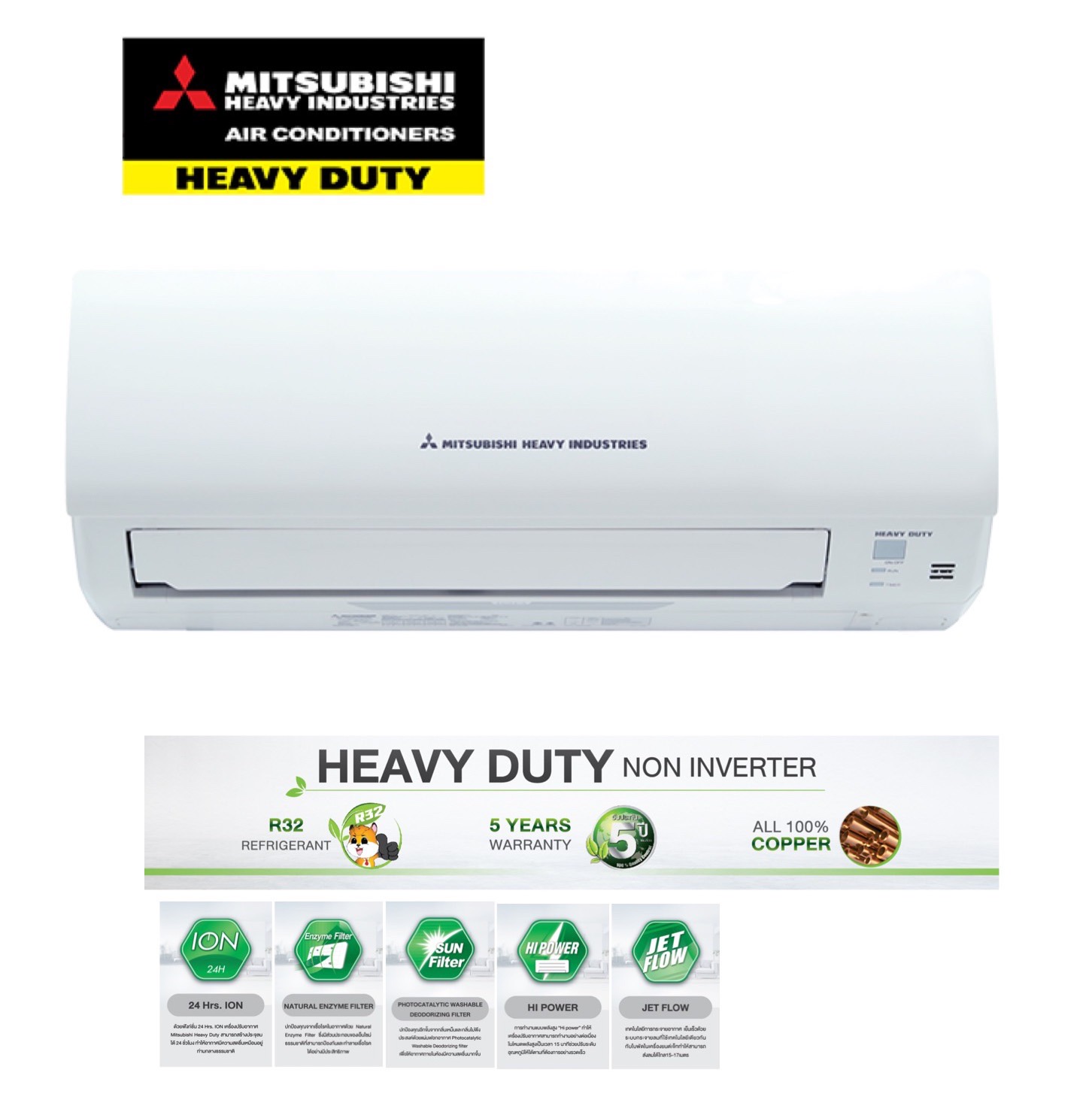 แอร์มิตซูบิชิ เฮฟวีดิวตี้ Mitsubishi Heavy Duty แบบติดผนัง STANDARD รุ่น SRK10CXV-24CXV