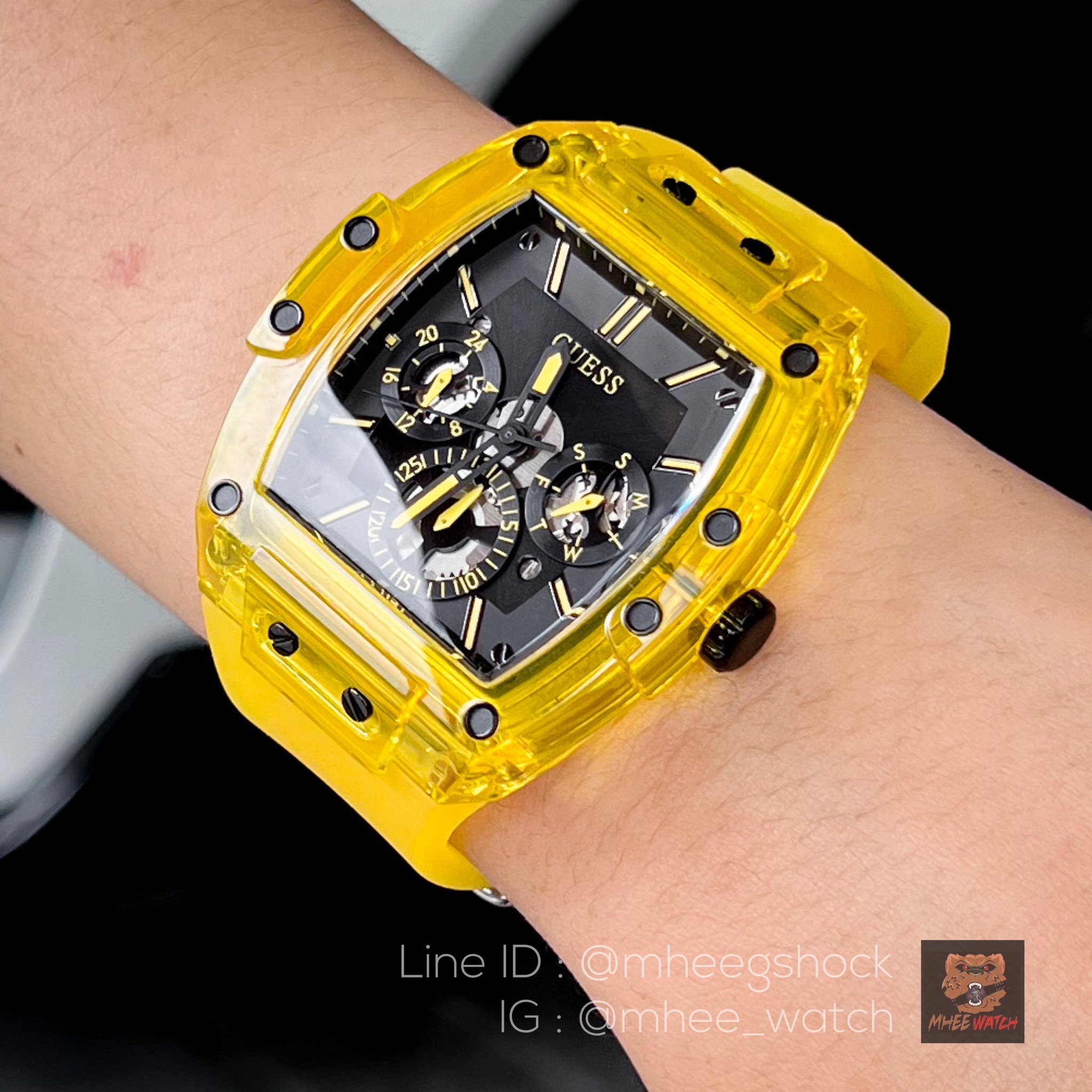 Guess Watch Black Yellow Dial Skeleton Jelly Silicone