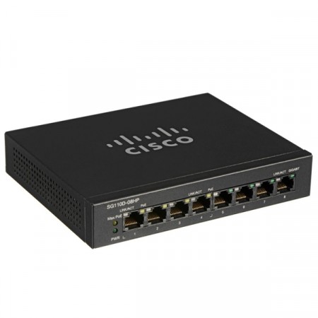 Cisco SG110D-08HP Switch PoE 8-Port Gigabit Ethernet Unmanaged, Total Budget 32W, 16 Gbps Capacity, Metal Enclosure