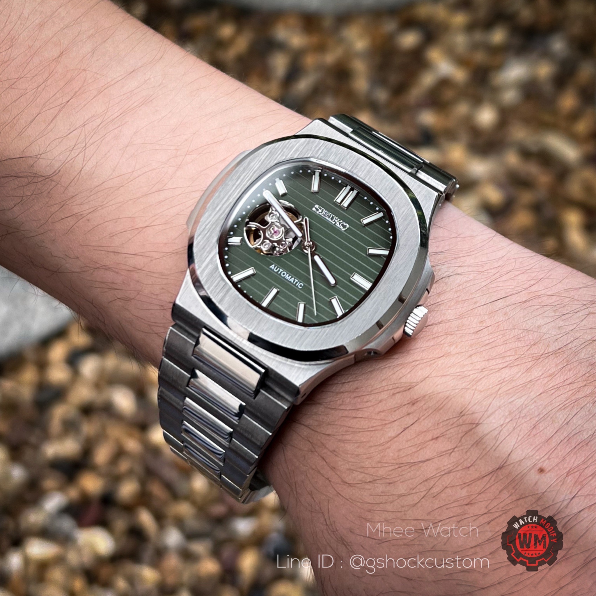 Seikomod Olive Green Nautilus Open Heart Edition
