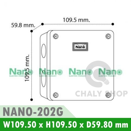 NANO Electric® NANO-202G กล่องกันน้ำพลาสติก ฝาทึบ ขนาด W109.50xH109.50xD59.80 mm (JUNCTION BOX IP65) สีเทา