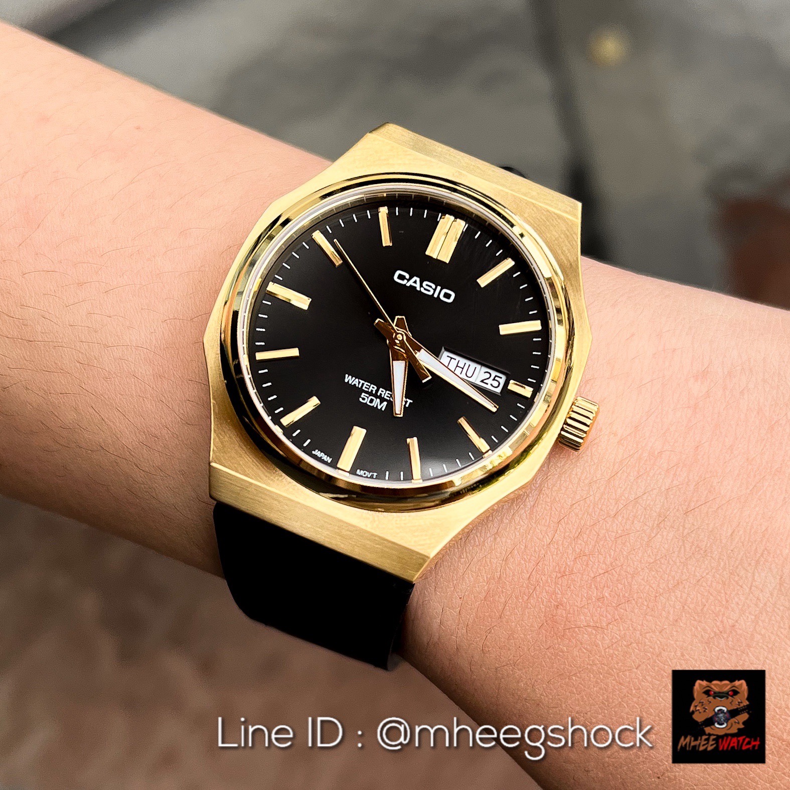 Casio Gold Black Classic Dial Black Leather Strap