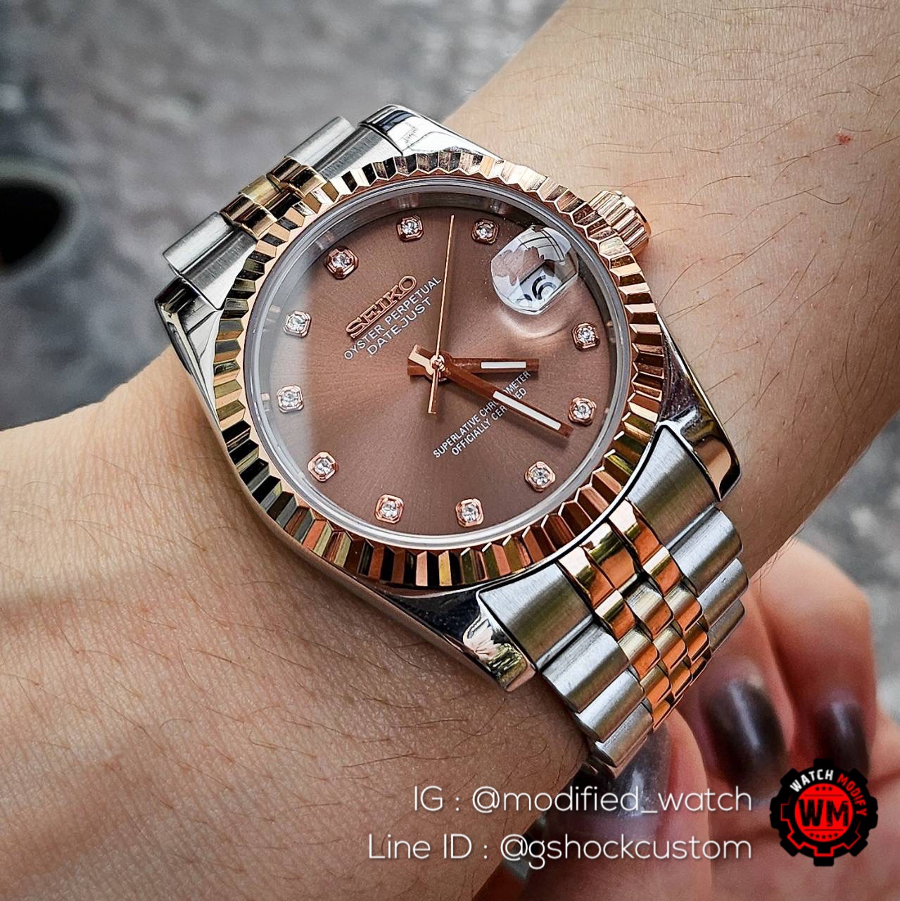 SeikoMod Datejust TwoTone Rosegold Chocolate Diamond dial 36MM