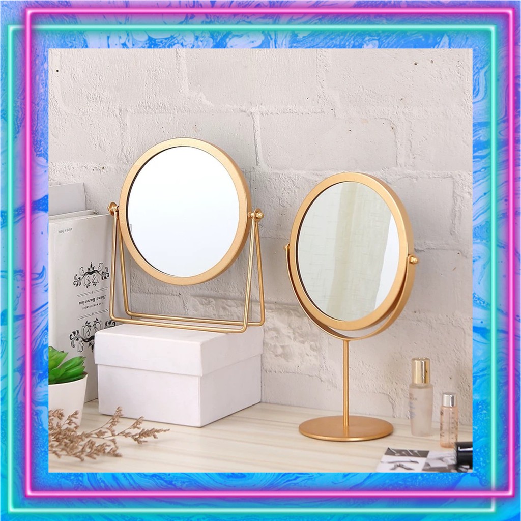 TS061D035 HOMMY กระจกแต่งหน้า กระจกขอบทอง กระจกกลมทองขาตั้งยาว กระจกสีทอง