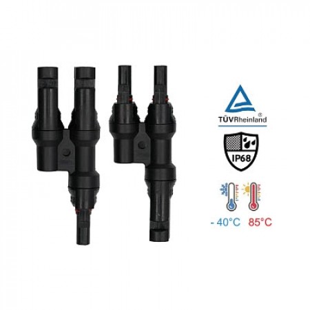 Link CB-1004 MC4 Y Branch, 2 to 1 Connector (Pair), 1500V, 30A, TUV Standard, (2.5 mm², 4.0 mm² and 6.0 mm²)
