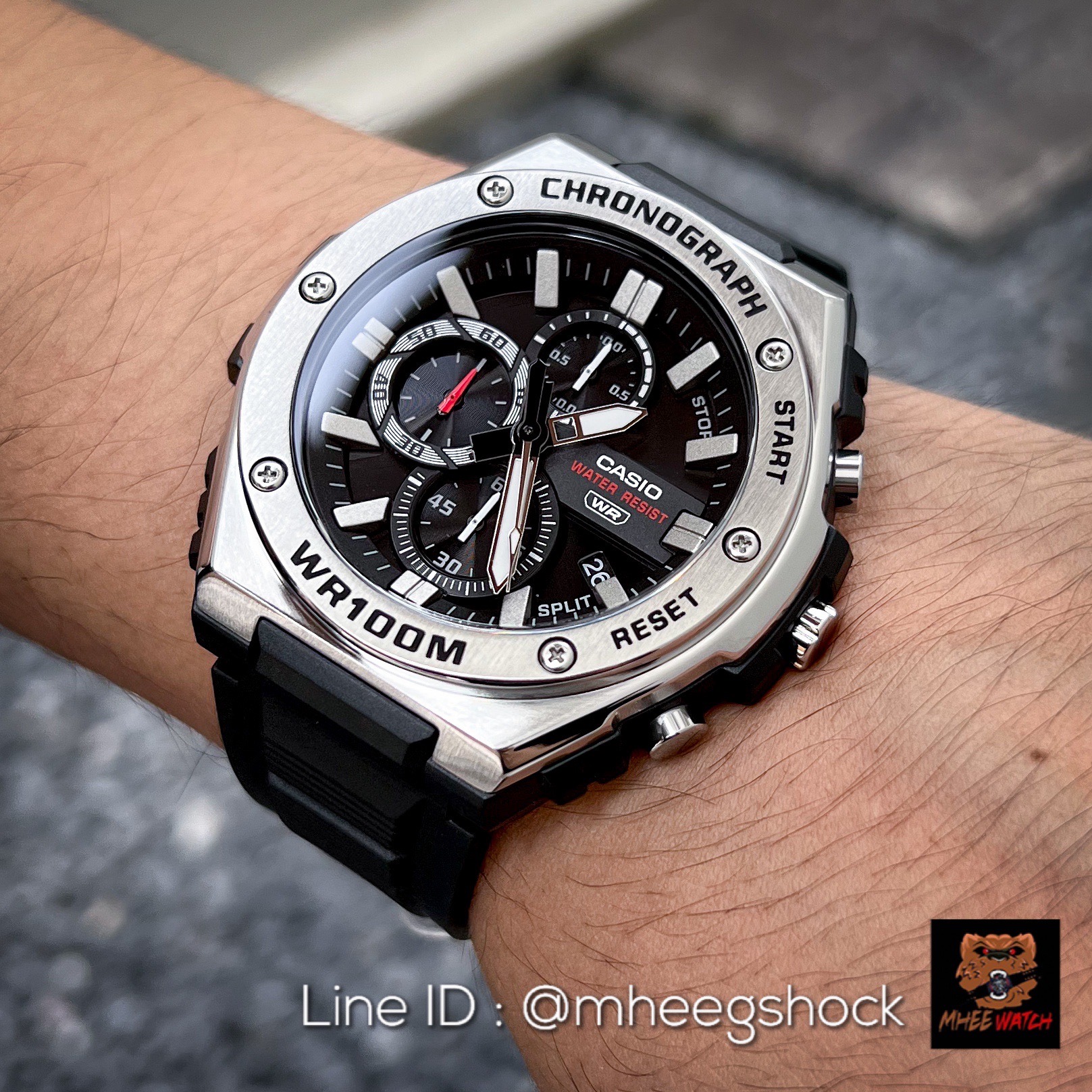 Casio Steel Chronograph Blue Dial Black Resin Strap
