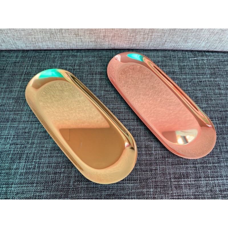 TS061D038 HOMMY ถาดสแตนเลส ถาดใส่อาหาร ถาดวางของ ถาดทองยาว ถาดทองยาวทอง ถาดทอง